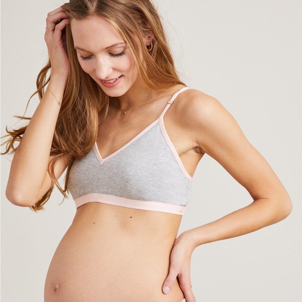 Hatch Maternity the Easy Bra in size Large, pink and grey.